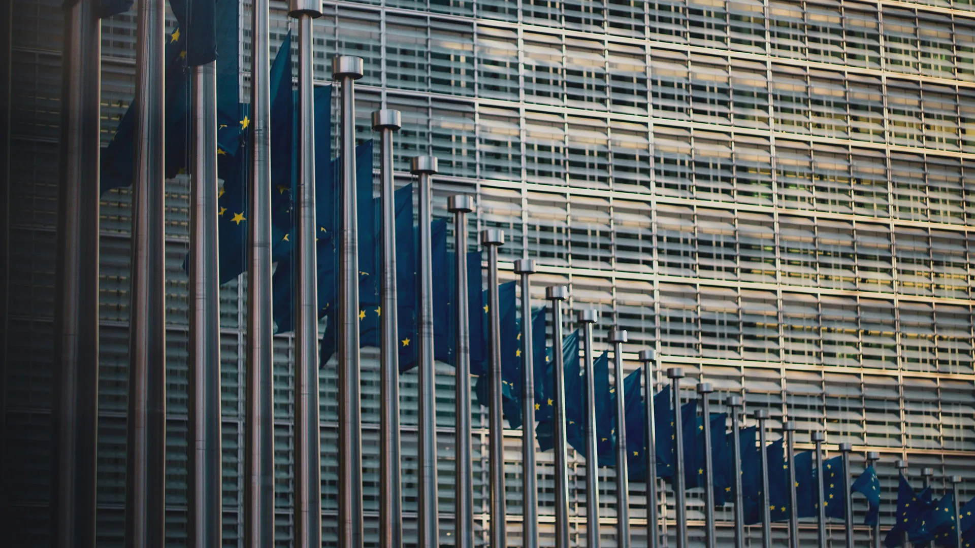 EU flags in front of an office building