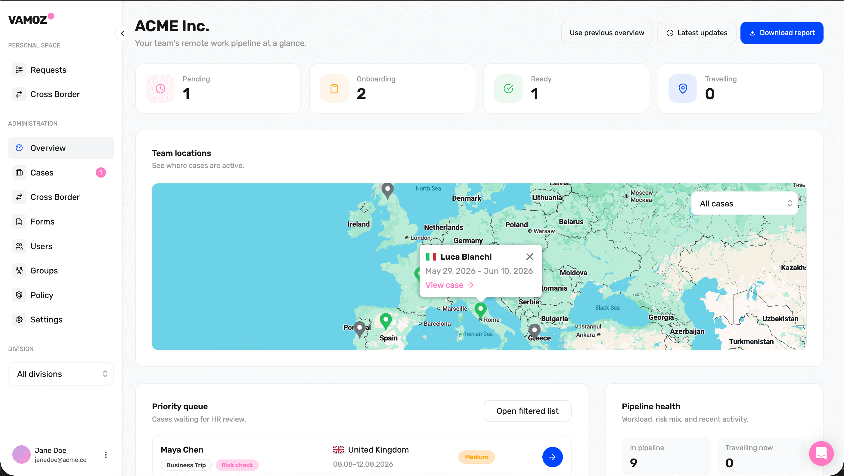 Preview of the Vamoz HR Dashboard