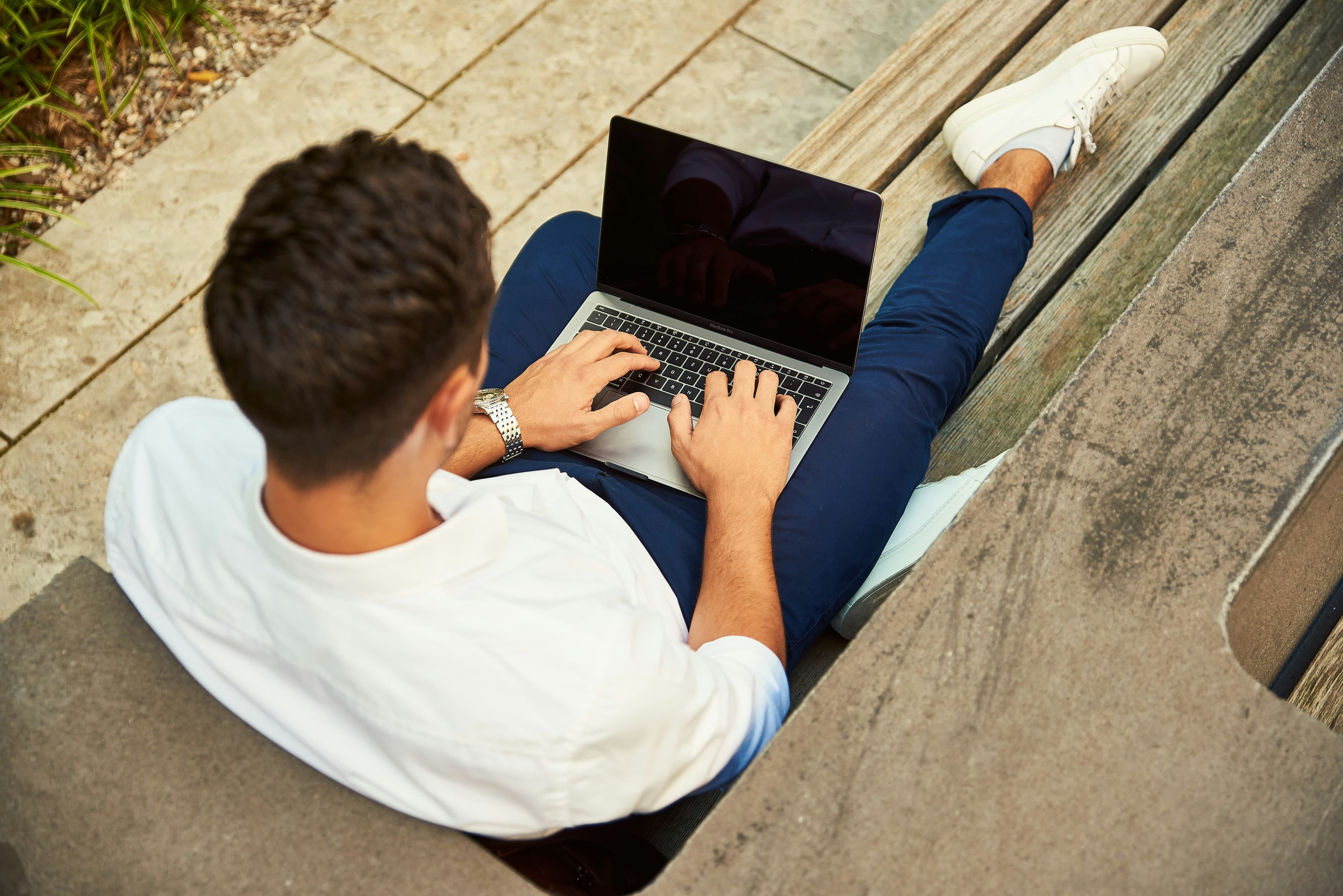 Person working remotely outdoors